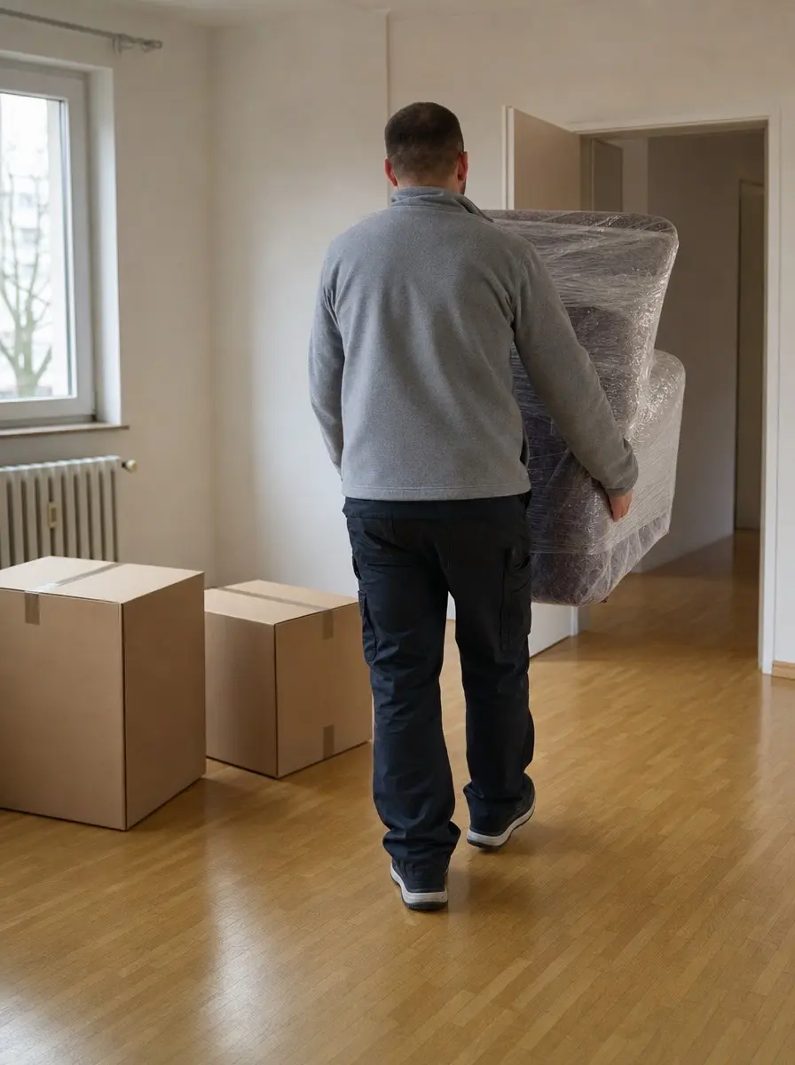 Ein leeres, aufgeräumtes Zimmer mit Holzboden.